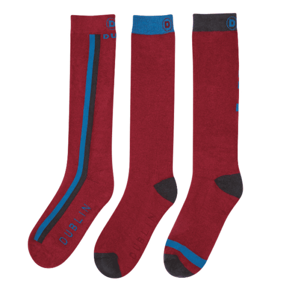 Dublin 3 Pack Socks (ColourBlock Deep Crimson Red)