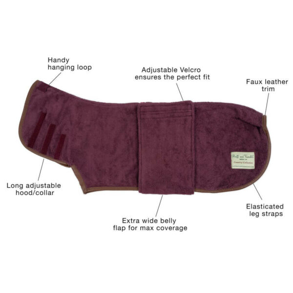 Ruff and Tumble Country Dog Drying Coat Burgundy detail