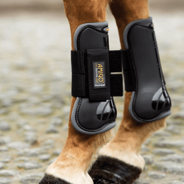 amigo tendon fetlock boots black with grey outline