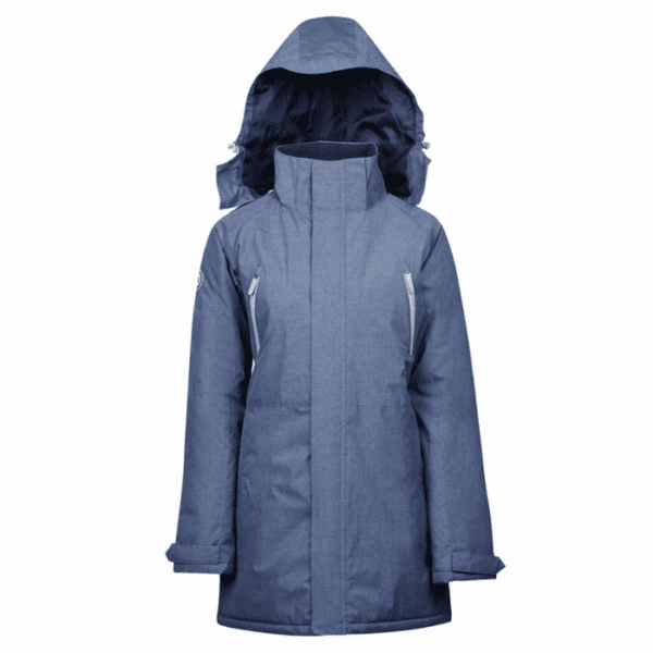 dublin amy mid length waterproof parka in blue with hood 1