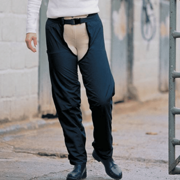 dublin nylon full chaps navy when worn